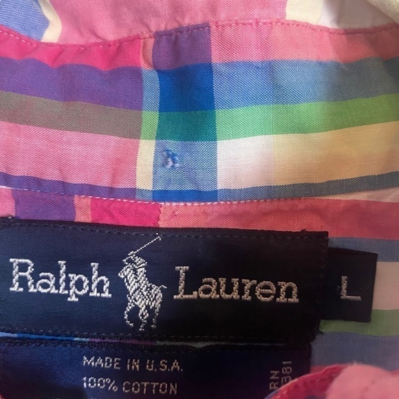 Ralph Lauren Plaid men’s button up shirt size large pastel colors preppy - Picture 11 of 12